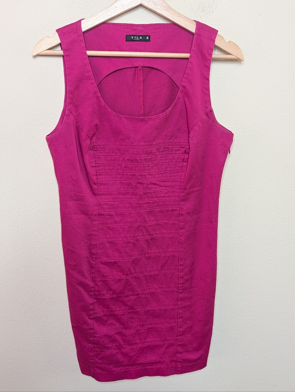 VILA Lily Dress Hot Cerise Pink Bodycon Cutout Back Mini Size S
